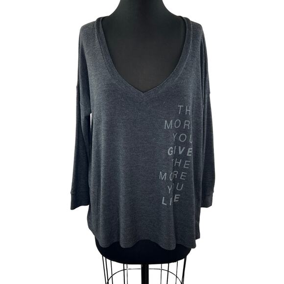 Good hYOUman More YOU Give Heather Gray Top V-Neck Long Sleeve Pullover Large L - Picture 1 of 7